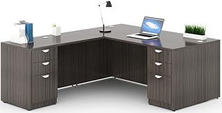 Boss Office Products Boss Office L-Shape Desk with Pedestal in Driftwood