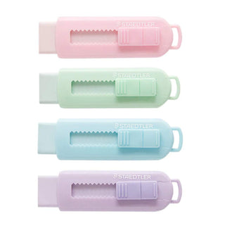 Sliding Retractable Pencil Eraser with Plastic Sleeve by STAEDTLER – 4 Count (Pack of 1), Plastic, Assorted,blue,green,pink