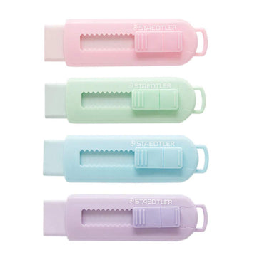 Sliding Retractable Pencil Eraser with Plastic Sleeve by STAEDTLER – 4 Count (Pack of 1), Plastic, Assorted,blue,green,pink