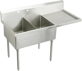 Elkay SS8260R0 Commercial 85-1/2" x 27-1/2" Floor Mount Double Compartment Scullery Sink with Drainboard