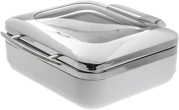 HUBERT Induction Chafer Half Size Stainless Steel and White - 15"L x 16"W x 6 1/3"H