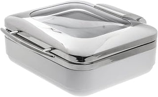 HUBERT Induction Chafer Half Size Stainless Steel and White - 15"L x 16"W x 6 1/3"H