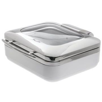 Induction Chafer Half Size Stainless Steel and White - 15"L x 16"W x 6 1/3"H by HUBERT – 4 QT, Stainless Steel, White, Model J306W