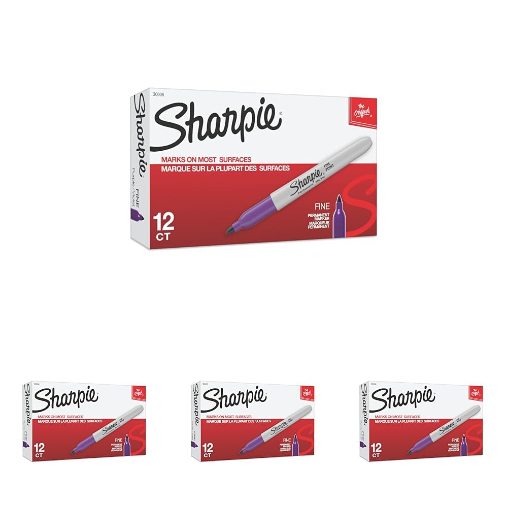 Fine Point Permanent Marker (Pack of 4) by Sharpie – 1 Count (Pack of 48), Plastic, Purple, Pack of 48, Model 30008