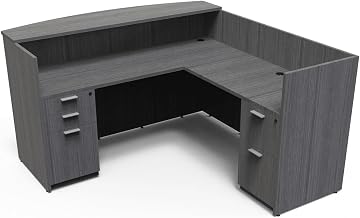 Kai by i5 Commercial 71" x 72" L-Shape Reception Desk with Double Full Pedestals RD7172P-2 Samoa Gray