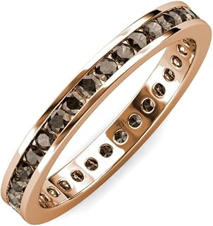 Round Smoky Quartz Channel Set Womens Eternity Ring Stackable 18K Rose Gold