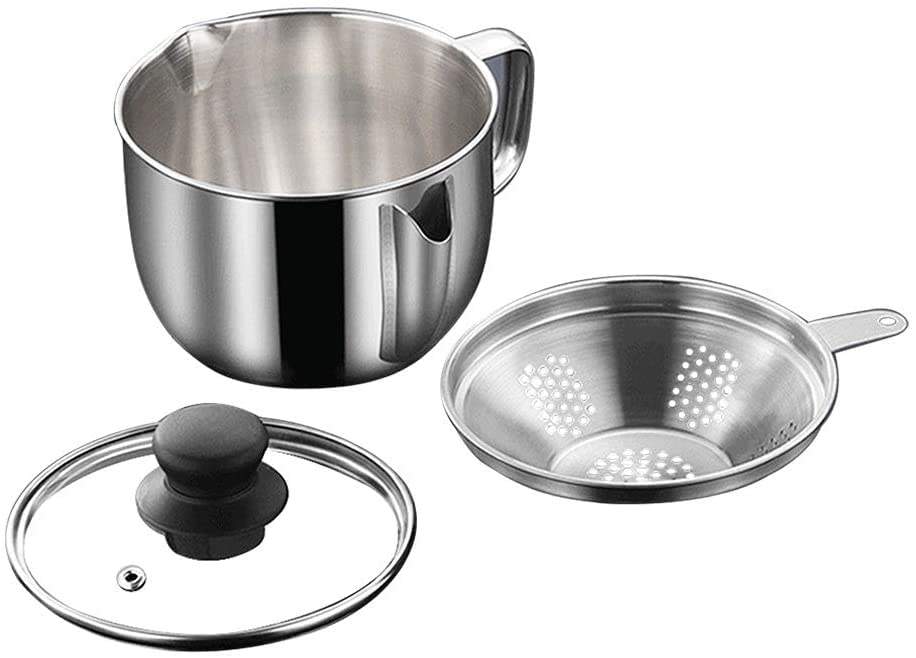 Elolicu Gravy Separator with Lid and Strainer, 1000ml Stainless Steel, Silver