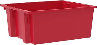 Akro-Mils 35225 Nest and Stack Plastic Storage Bins, Heavy Duty Industrial Strength Totes for Storage, Transportation and Material Handling Boxes, 23-1/2" L x 19" W x 10" H, Red, 3-Pack