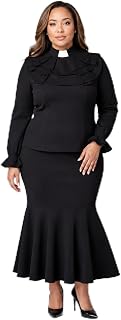 Tally Taylor Plus Size Women’s 2-Piece Church Set – Elegance in Black or White Ruffle Clerical Top & Skirt – 4601W