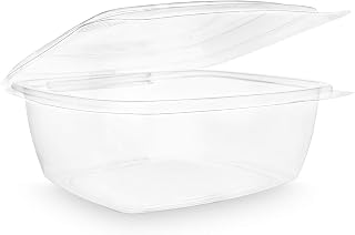 Vegware Compostable 48oz Hinged Clear Deli Containers, Case of 200, PLA Plastic Meal Prep, To Go Box With Lid, Made from PLA, A Renewable Material Made from Plants, Tight Seal for Freshness