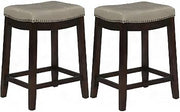 Furnifact Rubberwood Upholstered Counter Stool Set with Nailhead Trim, Bar Stools Counter Height Barstools Kitchen Island Chairs Set, Brown