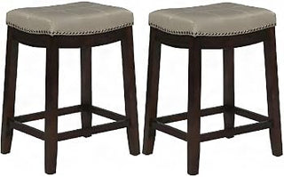 Furnifact Rubberwood Upholstered Counter Stool Set with Nailhead Trim, Bar Stools Counter Height Barstools Kitchen Island Chairs Set, Brown