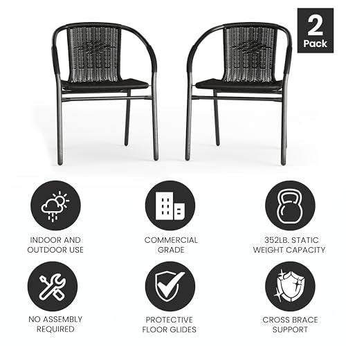 Flash Furniture Black / Set of 2 / Contemporary Patio Dining Chairs