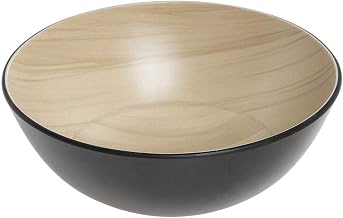 HUBERT Black Melamine Serving Bowl with Light Wood Interior- 9 1/10" Dia