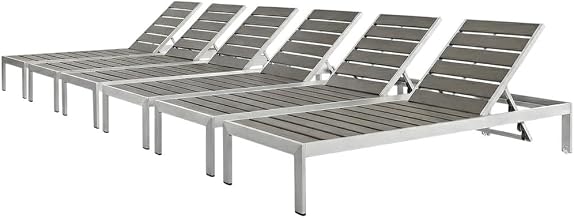 Gray Aluminum Chaise Lounge Set of 6, Outdoor Patio Furniture, Weather-Resistant, Stackable Design, Comfortable Backrest