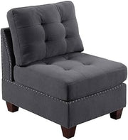 Armless Chair for Living Room Tufted Grey Linen-Like Fabric Nailhead Trim Wood Legs 32x26x35 in Plush Accent Seating for Home, Office, Lounge