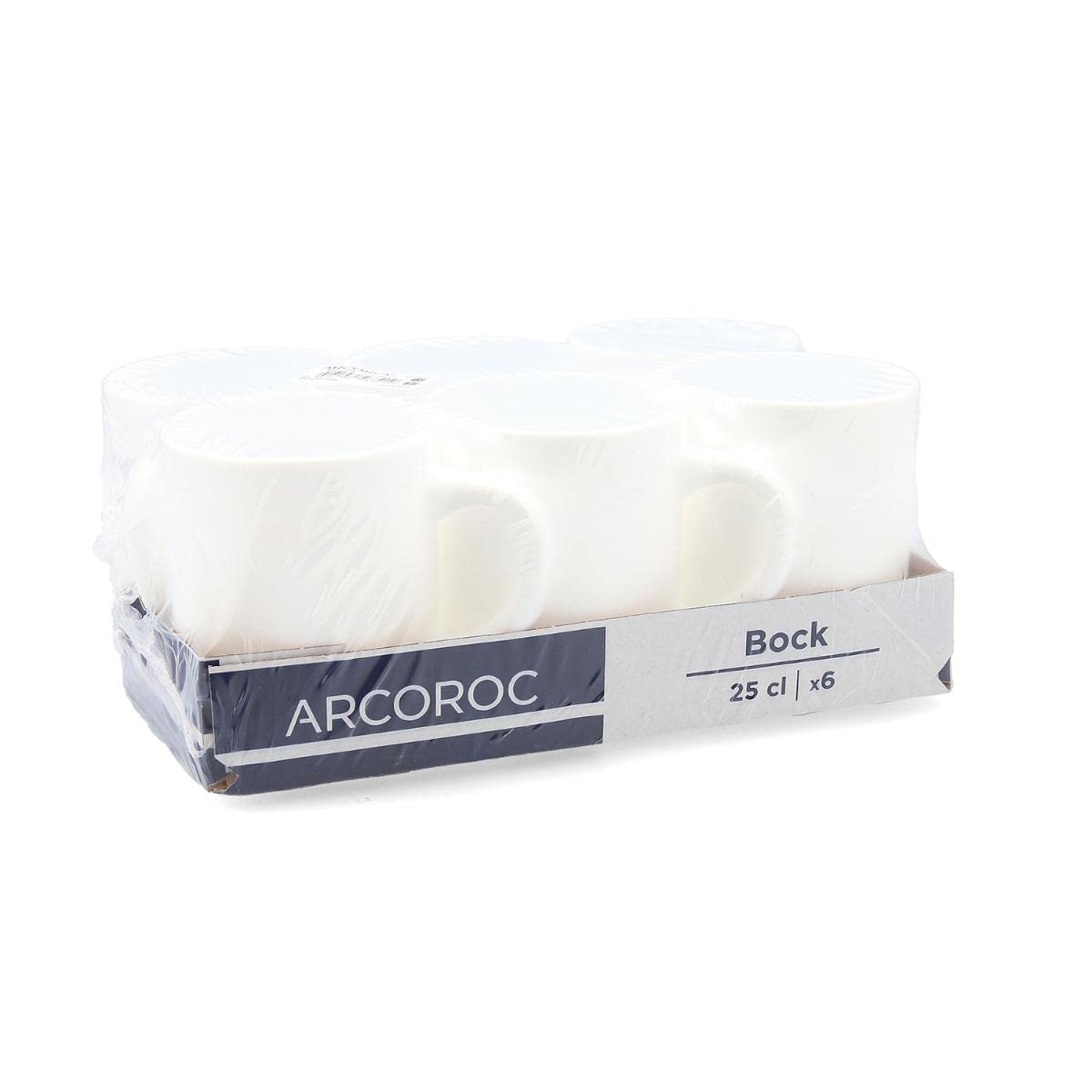 Restaurant Plain Mug 250ml Stackable 6 Cups by Arcoroc – 8 Ounces, Glass, White, Model 36140 (INNER)