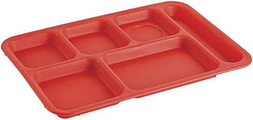 HUBERT Red Six-Compartment Cafeteria Tray, 10"x14" (Pack of 24)