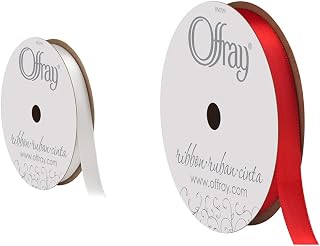 Berwick Offray 061138 3/8" Wide Single Face Satin Ribbon, White and Red Bundle