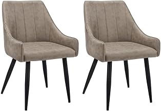 Furnifact Fabric-Upholstered Dining Chair Set of 2, Upholstered Side Chairs for Kitchen Dining Table and Dining Room, Taupe,Black