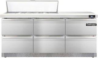 DL72-12-FB-D Designer Line Sandwich Unit, 72" W, With 12 Pan Top Openings, Front Breathing & Four Drawers