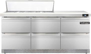 DL72-12-FB-D Designer Line Sandwich Unit, 72" W, With 12 Pan Top Openings, Front Breathing & Four Drawers
