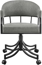 Furnifact Faux Leather-Upholstered Dining Chair with Arms, Swivel Rolling Chair for Kitchen and Dining Room Table Seating, Vintage Gray