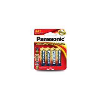 Alkaline Plus Power AA Batteries (4-Pack) by Panasonic – 1.03” x 1.97”, Model AM3PA4B