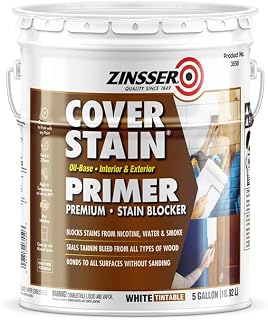 6-Pack of 5 gal Zinsser 03550 White Cover-Stain Oil-Based High Hide Stain Block Primer, Low VOC