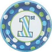 Creative Converting Sweet Stripes Boy 1st Birthday 7" Cake/Dessert Plates (8 ct)