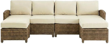 Beige 4-Piece Outdoor Sectional Furniture Set, All-Weather Material, Modern Design, Includes Loveseats, Ottomans, Patio, Garden