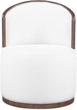 Rossi Dining Chair, Rounded Silhouette, Swivel Base, Rubber Wood Frame, Polyester Upholstery, Cream