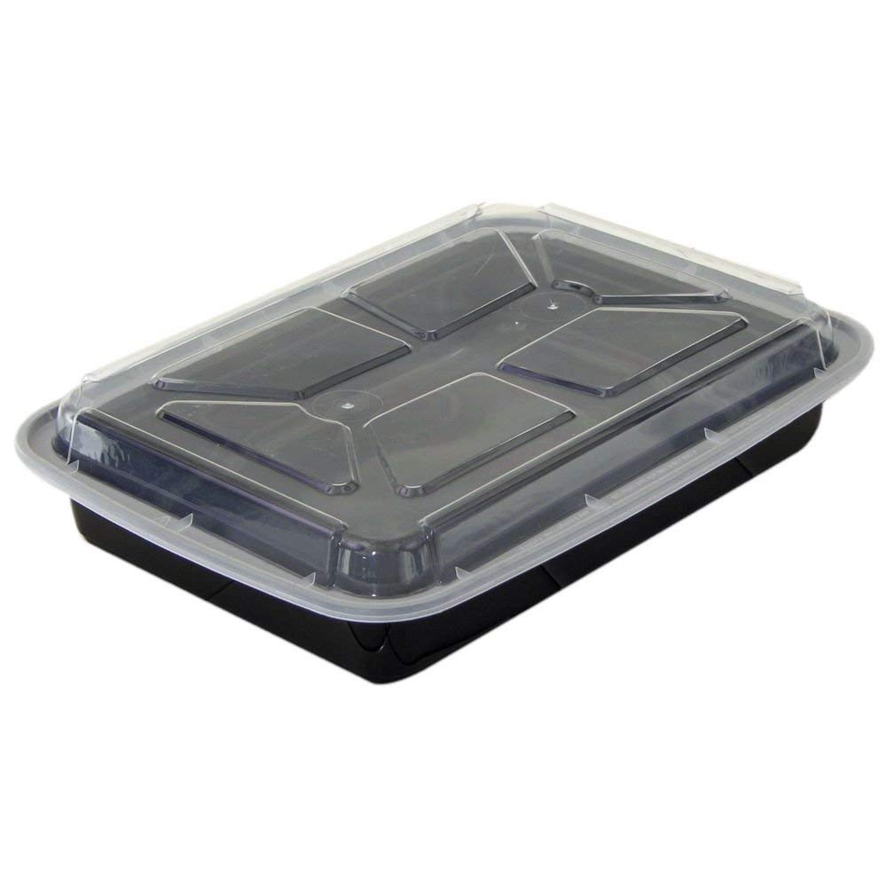 16 OZ. BLACK VERSATAINER MICROWAVEABLE RECTANGULAR BASE CONTAINER WITH CLEAR LID NEWSPRING 150 EA by PACTIV – 16 ounces (7.4 x 5 x 2.2 inches), 16.0 ounces, Polypropylene, Black