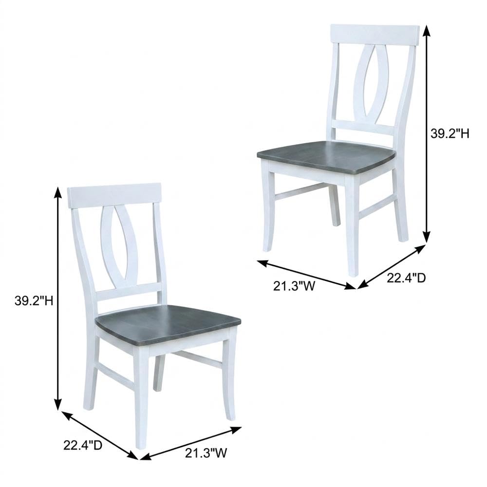 Solid Wood Dining Chair Set of Two with Hardwood Frame by Furnifact – Wood, White and Heather Gray, Pack of 2