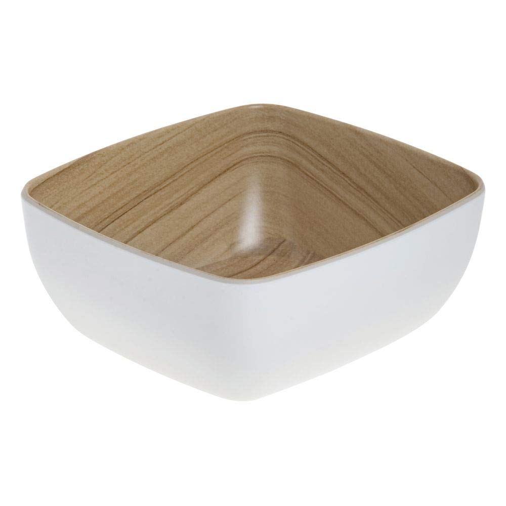 White Melamine Bowl with Light Wood Inside - 7"L x 6 3/4"W x 3"H by HUBERT – 7.0 liters, Melamine, White, Model M2389-WHT/LT WD