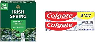Irish Spring Bar Soap for Men, Original Clean, Smell Fresh and Clean for 12 Hours & Colgate Baking Soda and Peroxide Toothpaste, Whitening Brisk Mint Flavor, Whitens Teeth