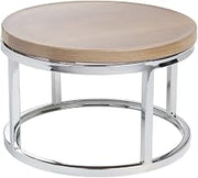 HUBERT Cerve Collection Chrome Tall Round Riser with Acacia Top - 11 11/50" Dia x 7 7/50" H