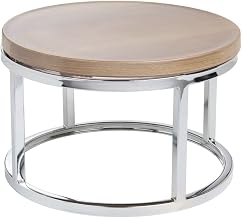 HUBERT Cerve Collection Chrome Tall Round Riser with Acacia Top - 11 11/50" Dia x 7 7/50" H
