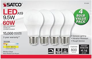 Satco 4.17 Inch 9.5W A19 LED Medium Base Replacement Lamp (Pack of 4)-3000 Color Temperature-Frosted Finish