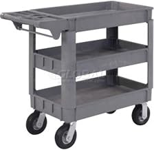 Global Industrial Small Deluxe 3 Shelf Plastic Utility & Service Cart, 6" Pneumatic Casters, 40"L x 17"W x 35"H
