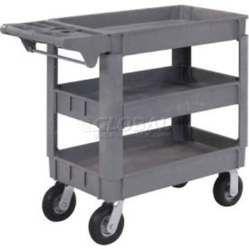 Small Deluxe 3 Shelf Plastic Utility & Service Cart by Global Industrial – Plastic, Gray, Model 242084