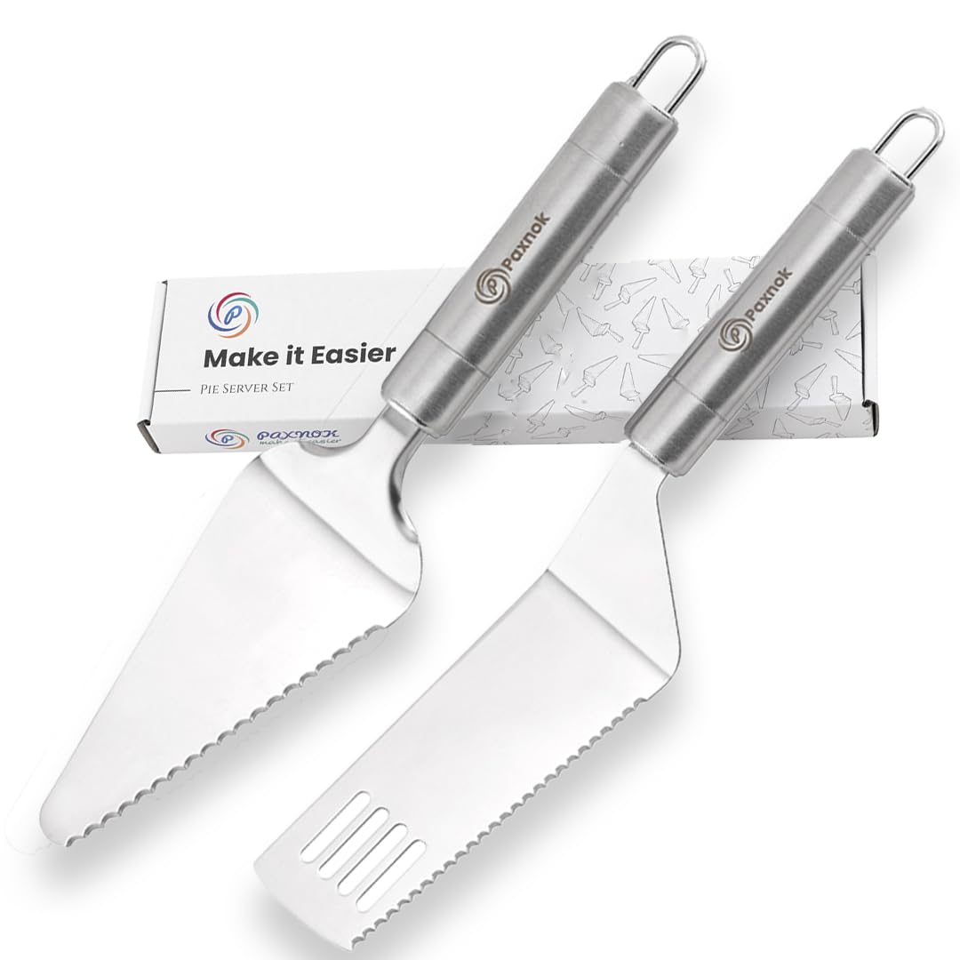 Paxnok Pie Server and Cake Cutter Set, Stainless Steel, Silver 10 Inches