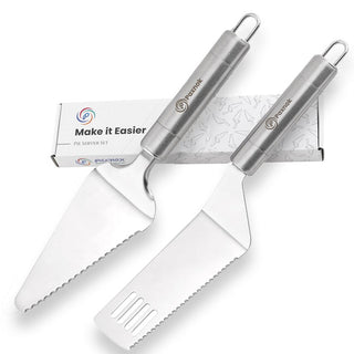 Paxnok Pie Server and Cake Cutter Set, Stainless Steel, Silver 10 Inches