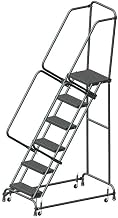 Ballymore FSH618P Steel Standard Rolling Ladder with Spring Loaded Casters and Handrails, Perforated Step Tread, Unassembled, OSHA/ANSI Standard, 6 Steps, 16" Step Width, 14" Top Step Deep, Gray