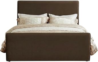 Starlight Canyon Home Velvet-Upholstered Platform Bed with Panel Headboard, King Bed Frame with Upholstered Headboard, Brown Velvet
