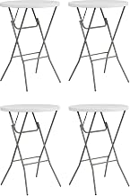Flash Furniture 32" Round Granite White Plastic Bar Height Folding Table (4 Pack)