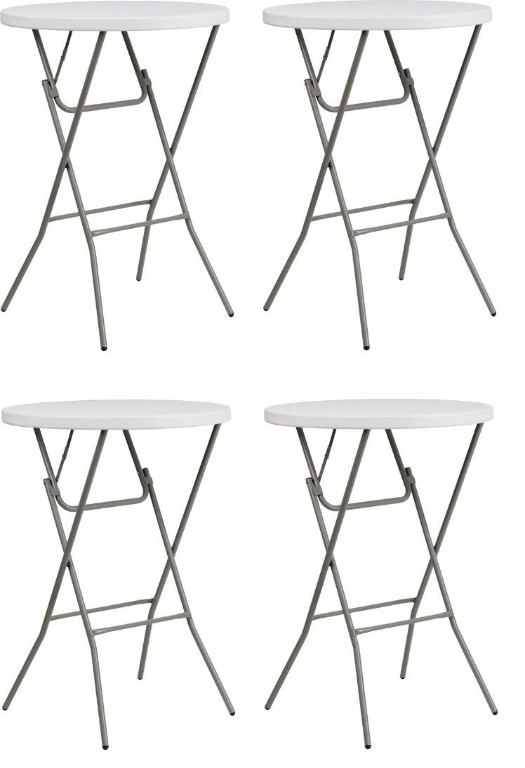 32" Round Granite White Plastic Bar Height Folding Table (4 Pack) by Flash Furniture – 31.5 in x 31.5 in x 43.5 in (Pack of 4), Plastic, White, Pack of 4
