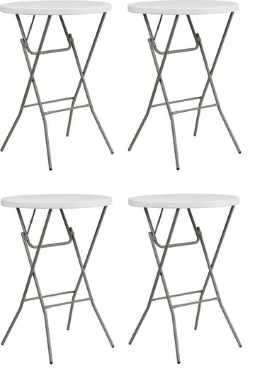 32" Round Granite White Plastic Bar Height Folding Table (4 Pack) by Flash Furniture – 31.5 in x 31.5 in x 43.5 in (Pack of 4), Plastic, White, Pack of 4