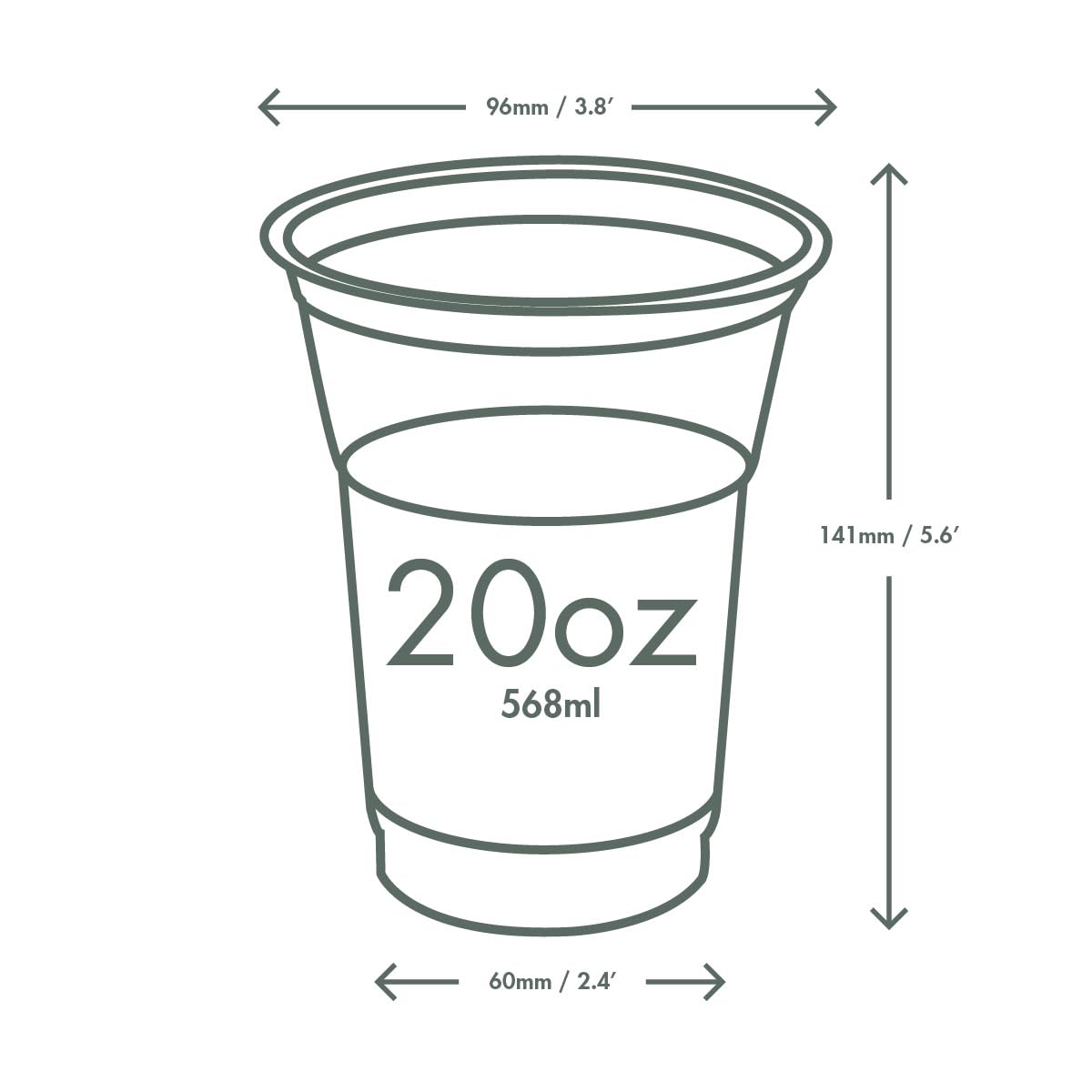 Clear PLA Cold Cups by Vegware – 20oz, 20.0 fluid_ounces, Plastic, Clear, Pack of 1000