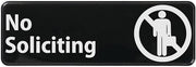Winco 9" x 3" Black No Soliciting Sign